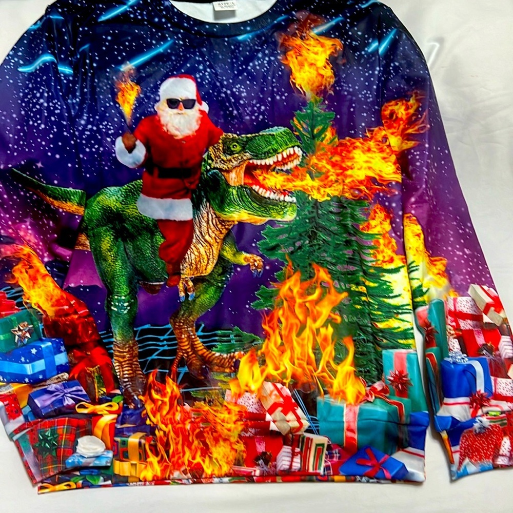 Christmas Santa riding dinosaur LS top